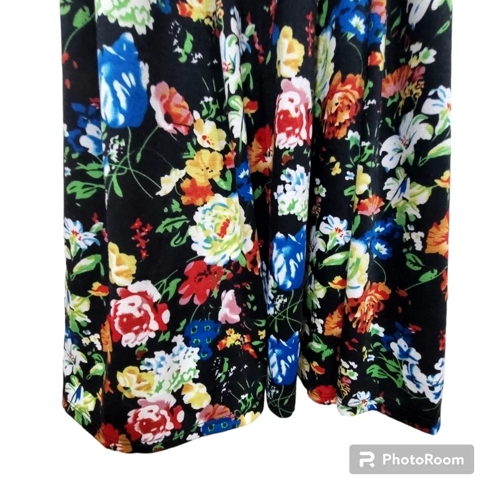 Fervour XL Mixed Media Rayon Blend Flared Floral Bell Shape Midi Dress USA Made - Picture 3 of 7